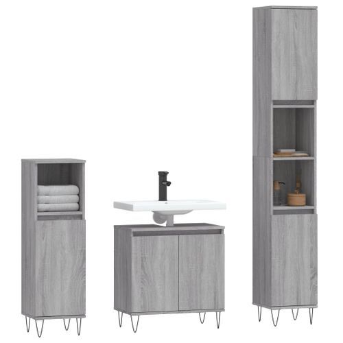 Ensemble d'armoires de salle de bain 3 pcs sonoma gris - Photo n°3; ?>