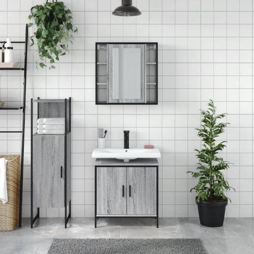 Ensemble d'armoires de salle de bain 3 pcs sonoma gris - Photo n°3; ?>