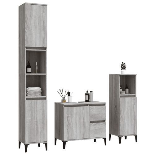 Ensemble d'armoires de salle de bain 3 pcs sonoma gris - Photo n°3; ?>