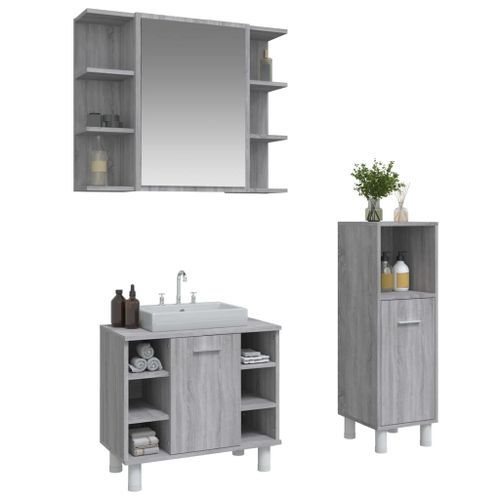 Ensemble d'armoires de salle de bain 3 pcs sonoma gris - Photo n°3; ?>