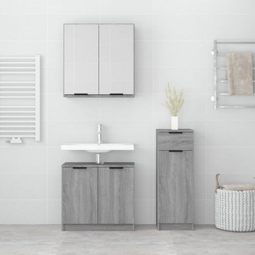 Ensemble d'armoires de salle de bain 3 pcs sonoma gris - Photo n°3; ?>