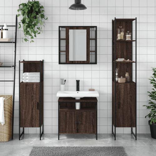 Ensemble d'armoires de salle de bain 4 pcs chêne marron - Photo n°3; ?>