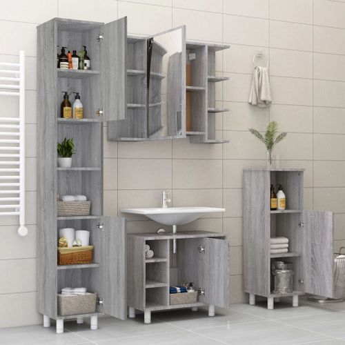 Ensemble d'armoires de salle de bain 4 pcs sonoma gris - Photo n°3; ?>