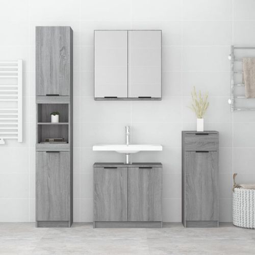 Ensemble d'armoires de salle de bain 4 pcs sonoma gris - Photo n°3; ?>