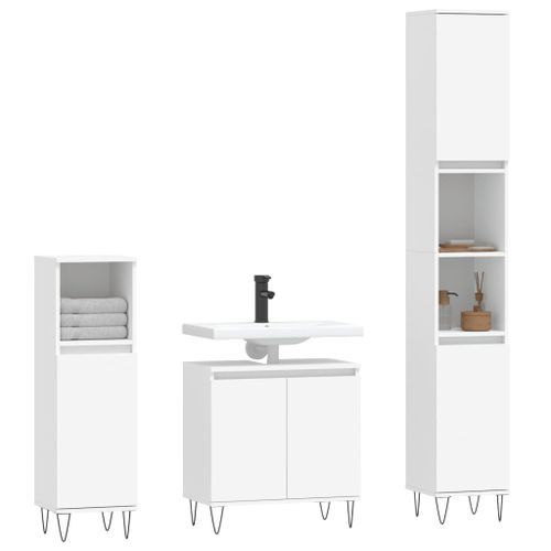 Ensemble d'armoires salle de bain 3 pcs blanc bois d'ingénierie - Photo n°3; ?>