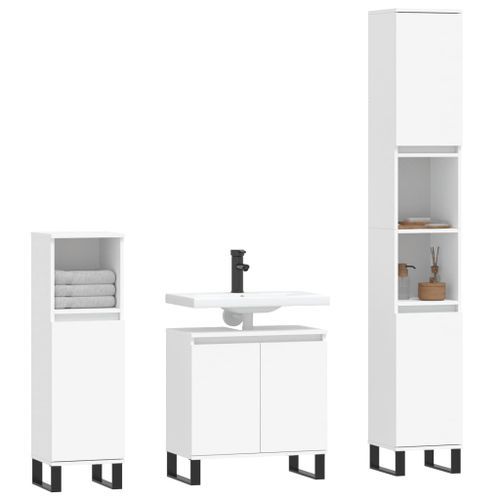 Ensemble d'armoires salle de bain 3 pcs blanc bois d'ingénierie - Photo n°3; ?>