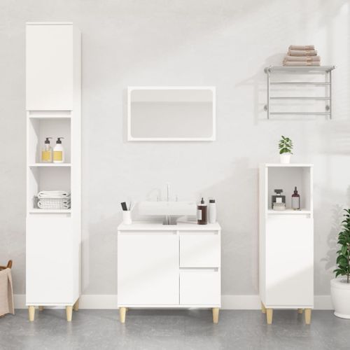 Ensemble d'armoires salle de bain 3 pcs blanc bois d'ingénierie - Photo n°2; ?>