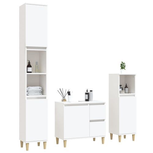 Ensemble d'armoires salle de bain 3 pcs blanc bois d'ingénierie - Photo n°3; ?>