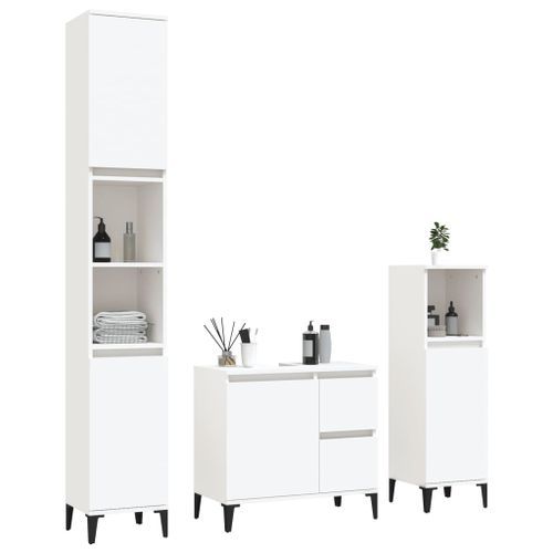 Ensemble d'armoires salle de bain 3 pcs blanc bois d'ingénierie - Photo n°3; ?>