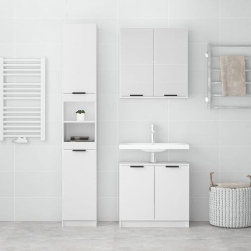 Ensemble d'armoires salle de bain 3 pcs blanc bois d'ingénierie - Photo n°3; ?>