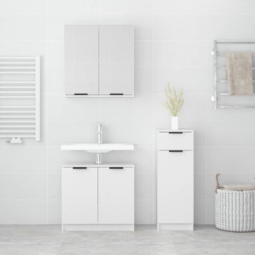 Ensemble d'armoires salle de bain 3 pcs blanc bois d'ingénierie - Photo n°3; ?>