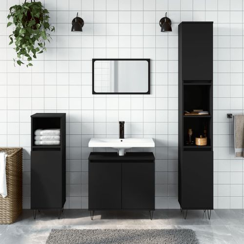 Ensemble d'armoires salle de bain 3 pcs noir bois d'ingénierie - Photo n°2; ?>