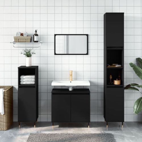 Ensemble d'armoires salle de bain 3 pcs noir bois d'ingénierie - Photo n°2; ?>