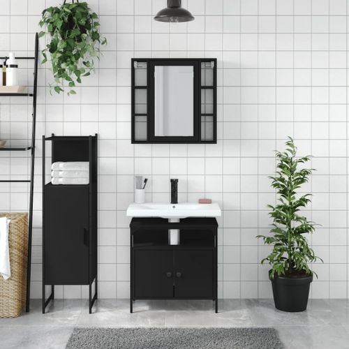 Ensemble d'armoires salle de bain 3 pcs noir bois d'ingénierie - Photo n°3; ?>