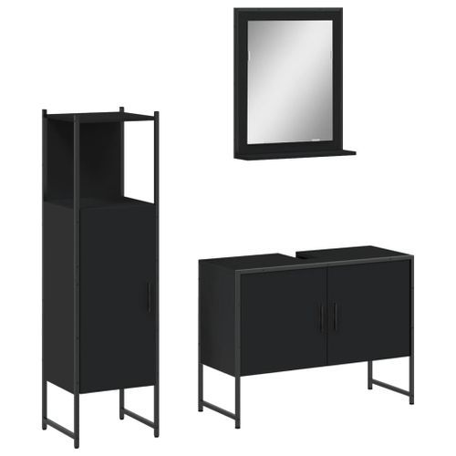 Ensemble d'armoires salle de bain 3 pcs noir bois d'ingénierie - Photo n°2; ?>