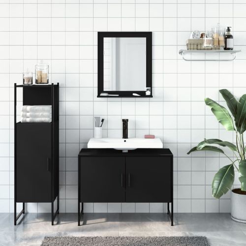 Ensemble d'armoires salle de bain 3 pcs noir bois d'ingénierie - Photo n°3; ?>