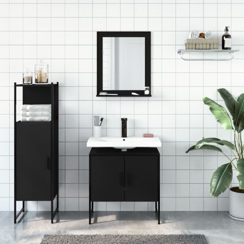 Ensemble d'armoires salle de bain 3 pcs noir bois d'ingénierie - Photo n°3; ?>