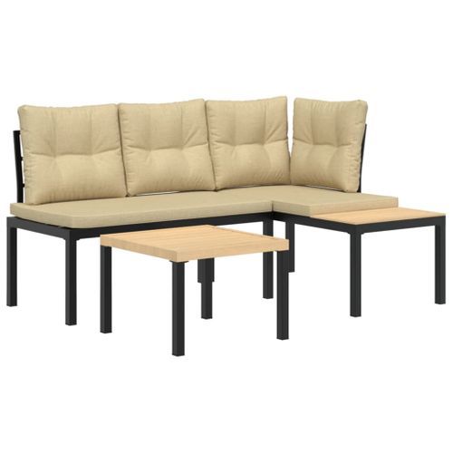 Ensemble de banc de jardin avec coussins 3 pcs noir - Photo n°2; ?>