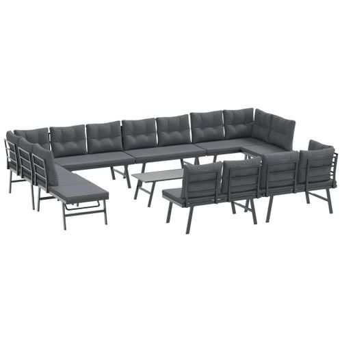 Ensemble de bancs de jardin avec coussins 9 pcs noir - Photo n°2; ?>