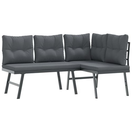 Ensemble de bancs de jardin avec coussins 9 pcs noir - Photo n°3; ?>