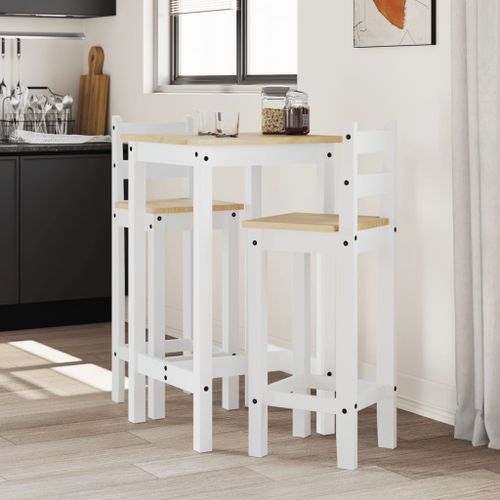 Ensemble de bar 3 pcs Blanc Bois de pin massif - Photo n°2; ?>