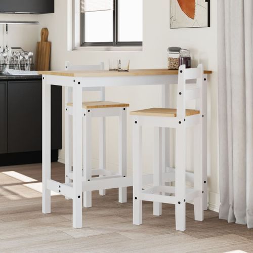 Ensemble de bar 3 pcs Blanc Bois de pin massif - Photo n°2; ?>