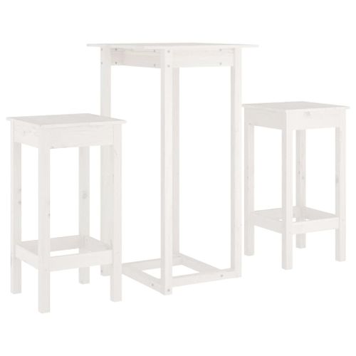 Ensemble de bar 3 pcs Blanc Bois de pin massif - Photo n°2; ?>