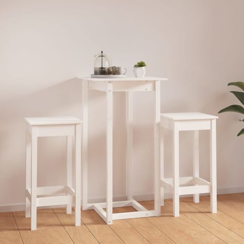 Ensemble de bar 3 pcs Blanc Bois de pin massif - Photo n°3; ?>