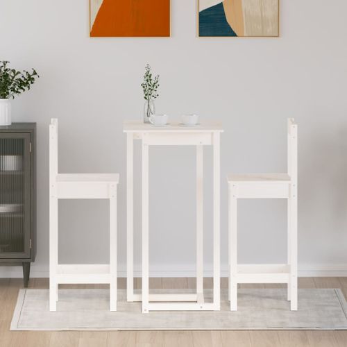 Ensemble de bar 3 pcs Blanc Bois de pin massif - Photo n°3; ?>