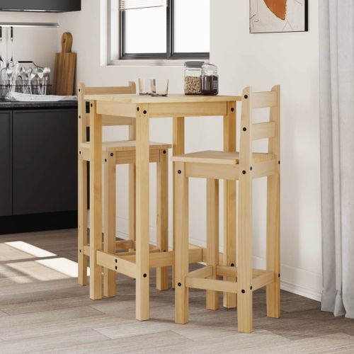 Ensemble de bar 3 pcs Bois de pin massif - Photo n°2; ?>