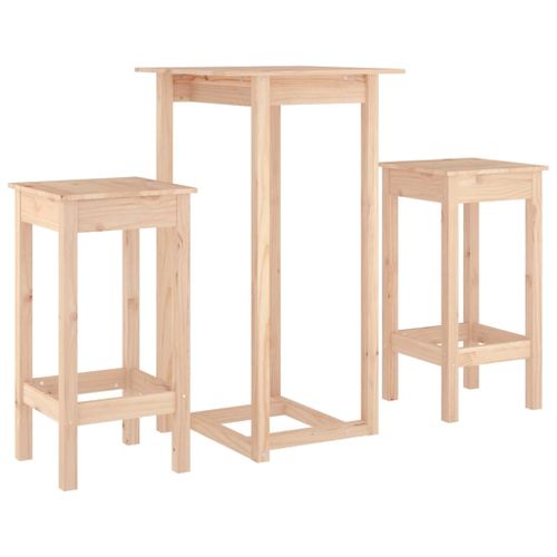 Ensemble de bar 3 pcs Bois de pin massif - Photo n°2; ?>