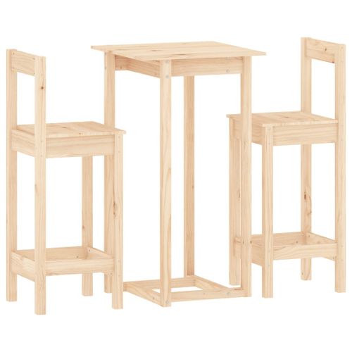 Ensemble de bar 3 pcs Bois de pin massif - Photo n°2; ?>