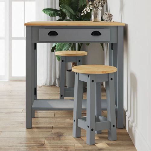 Ensemble de bar 3 pcs gris bois de pin massif - Photo n°2; ?>