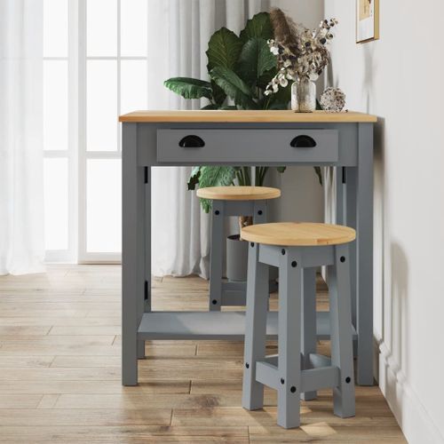 Ensemble de bar 3 pcs gris bois de pin massif - Photo n°3; ?>