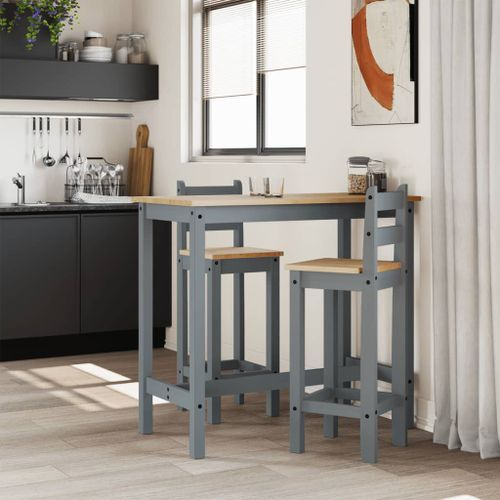 Ensemble de bar 3 pcs Gris Bois de pin massif - Photo n°3; ?>