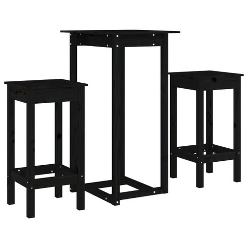 Ensemble de bar 3 pcs Noir Bois de pin massif - Photo n°2; ?>