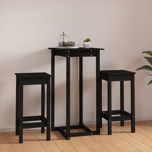 Ensemble de bar 3 pcs Noir Bois de pin massif - Photo n°3; ?>