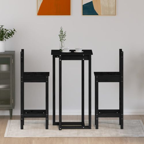 Ensemble de bar 3 pcs Noir Bois de pin massif - Photo n°3; ?>