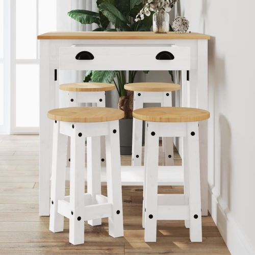 Ensemble de bar 5 pcs Blanc Bois de pin massif - Photo n°2; ?>