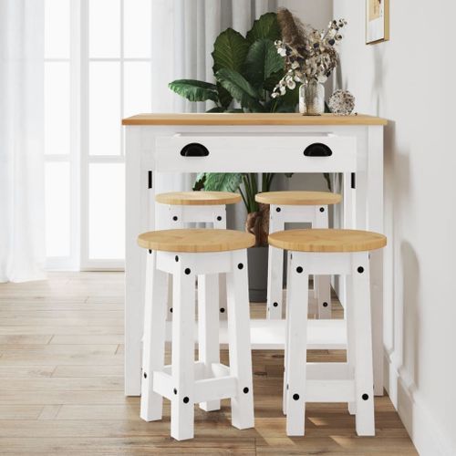 Ensemble de bar 5 pcs Blanc Bois de pin massif - Photo n°3; ?>