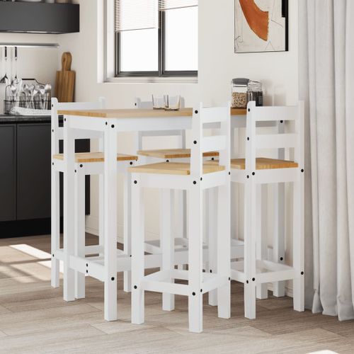 Ensemble de bar 5 pcs Blanc Bois de pin massif - Photo n°2; ?>