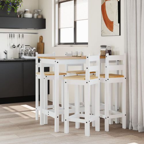 Ensemble de bar 5 pcs Blanc Bois de pin massif - Photo n°3; ?>