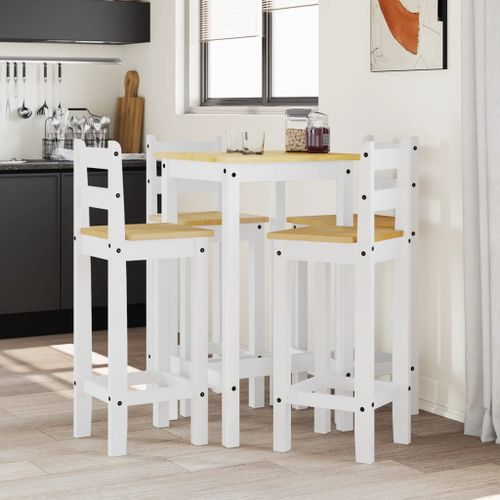 Ensemble de bar 5 pcs Blanc Bois de pin massif - Photo n°2; ?>