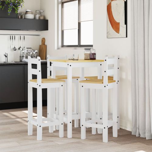 Ensemble de bar 5 pcs Blanc Bois de pin massif - Photo n°3; ?>