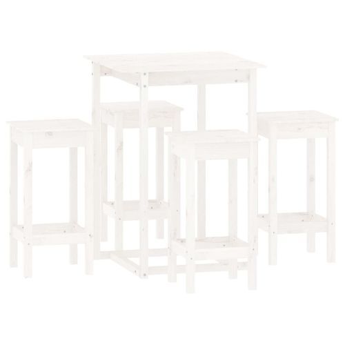 Ensemble de bar 5 pcs Blanc Bois de pin massif - Photo n°2; ?>