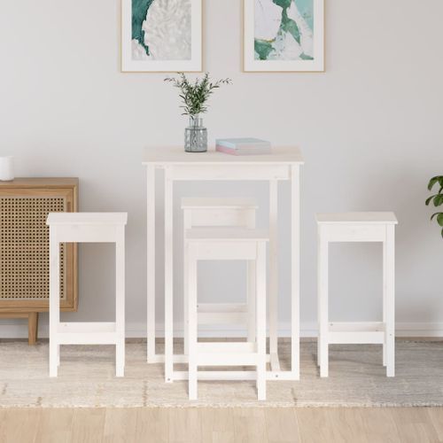 Ensemble de bar 5 pcs Blanc Bois de pin massif - Photo n°3; ?>