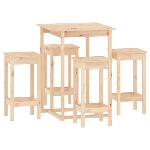 Ensemble de bar 5 pcs Bois de pin massif - Photo n°2; ?>