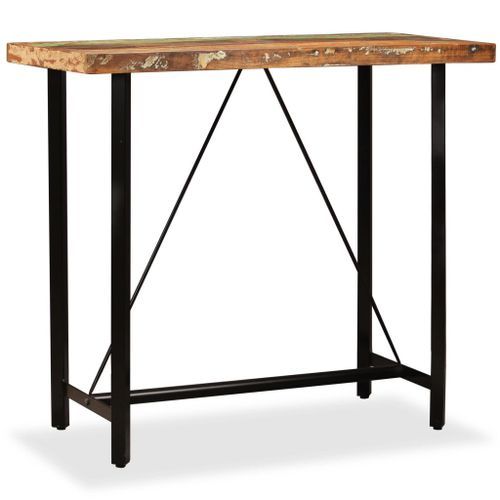 Ensemble de bar 5 pcs Bois de récupération Cuir véritable et toile - Photo n°2; ?>