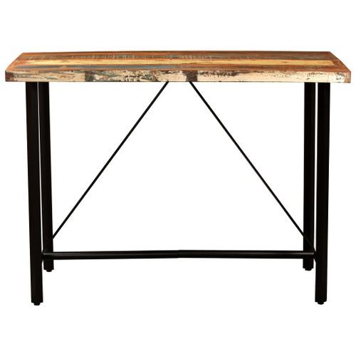 Ensemble de bar 5 pcs Bois de récupération et cuir véritable - Photo n°3; ?>