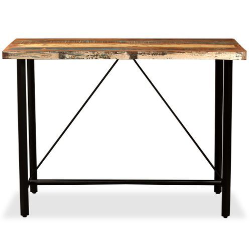 Ensemble de bar 5 pcs Bois massif recyclé et cuir véritable - Photo n°3; ?>